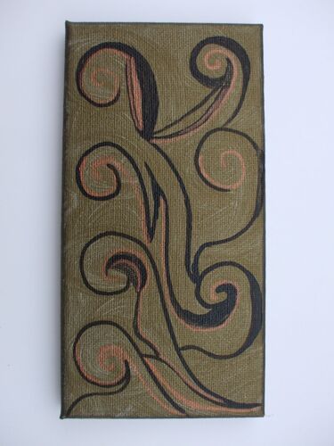 Tableau "Arabesques Etrusques" Noir, Cuivré -Fond Couleur Bronze  - Pièce Unique - Peintre Professionnelle - Acrylique Sur Toile - Bords Peints - Prêt À Être Accroché Au Mur