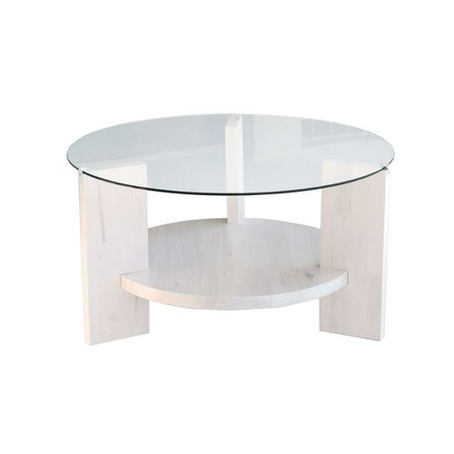 Table Basse Ronde 1 Étagère Auréline En Verre Et Bois - Transparent Et Blanc