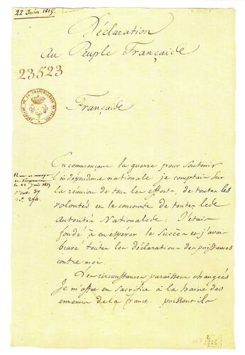 Fac-Similé Des Archives Nationales - Napoléon S'en Va (1815)