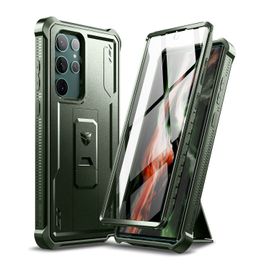 Dexnor Coque pour Samsung Galaxy S22 Ultra - Protection d'écran intégrée et béquille - Protection de qualité Militaire résistante aux Chocs - pour Samsung Galaxy S22 Ultra 5G - Vert Kaki