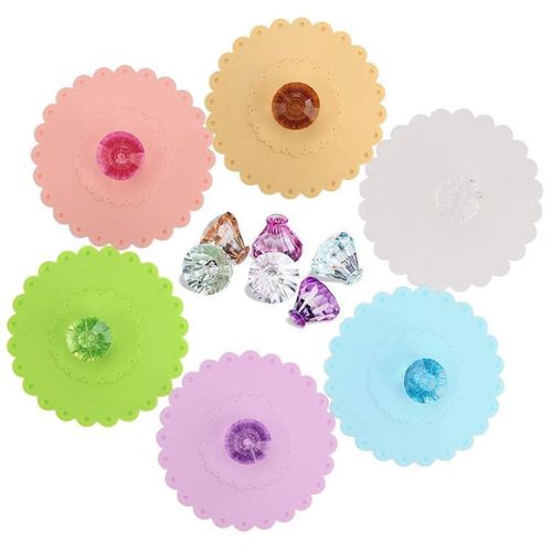 Promotion! Ensemble De 6 Couvercles De Tasse À Boisson En Silicone, Rond Et Créatif, En Diamant, De Qualité Alimentaire, Étanche À L'air, Pour Tasse À Café B