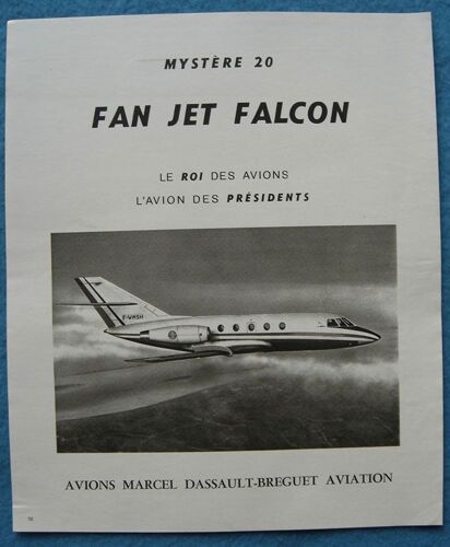 Publicité Papier - Avion Fan Jet Falcon, Marcel Dassault De 1978