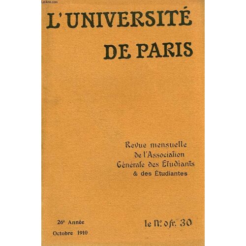 L'universite De Paris, 26e Annee, Oct. 1910