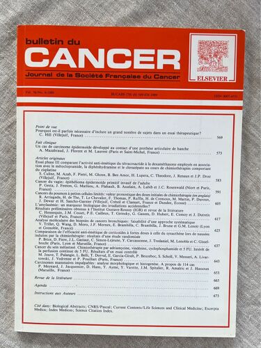 Journal De La Société Française Du Cancer. Bulletin Du Cancer.Vol 76 .No .1.  Éditions Scientifiques, Elsevier, 1989.