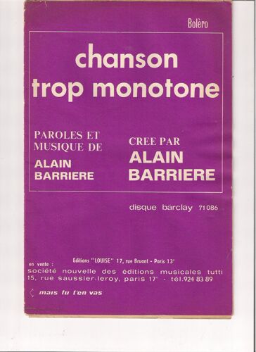Chanson Trop Monotone / Mais Tu T En Vas