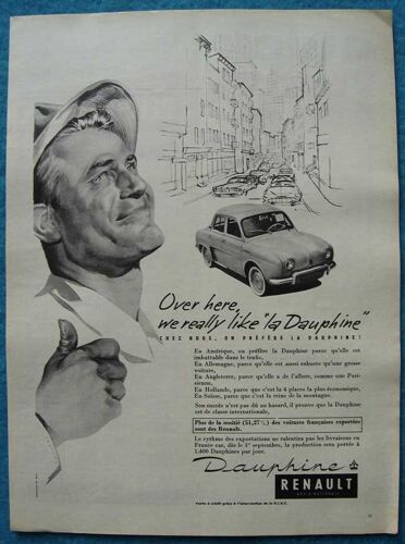 Publicité Papier - Voiture Renault Dauphine De 1958
