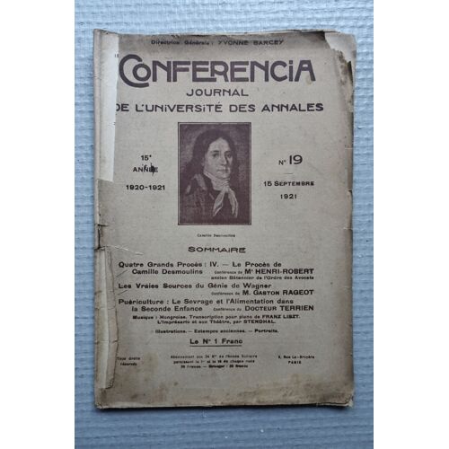 Conferencia - Journal De L'université Des Annales. 15° Année (1920-1921) N°19 (15 Septembre