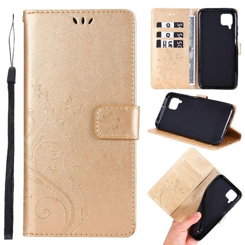 Filp Étui Pour Huawei P40 Lite Titulaire De La Carte Fermeture Magnétique Cuir Pu Sangle De Poignet Bicelle - Doré