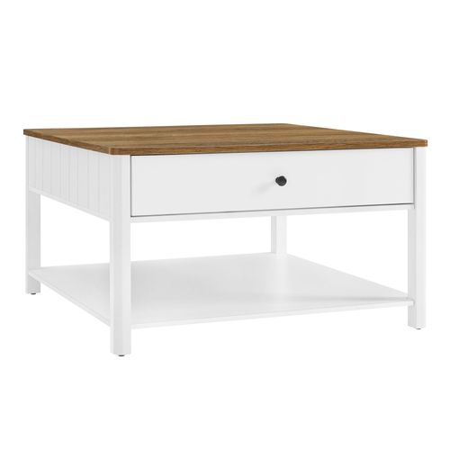 Table basse 2 tiroirs effet bois blanc
