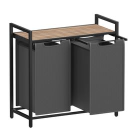 Panier à linge 2 sacs amovibles en tissu oxford marron camel et gris