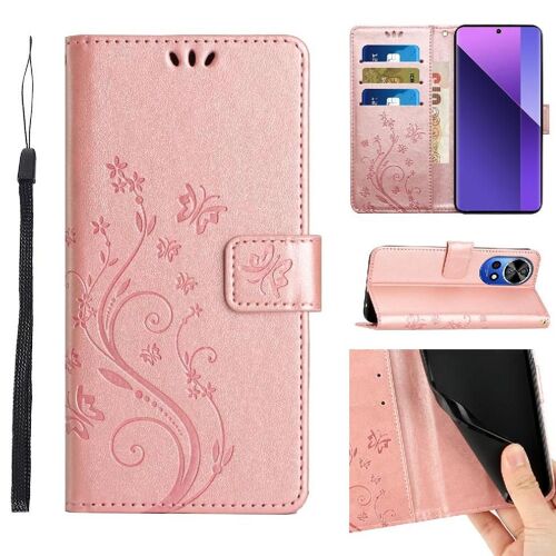 Filp Étui Pour Huawei Nova 12 Pro Titulaire De La Carte Bicelle Fermeture Magnétique Cuir Pu Sangle De Poignet - Couleur Or Rose