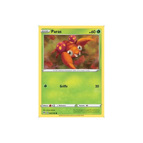 Carte Pokemon - Paras - 3/189 - Epée Et Bouclier 3 Ténèbres Embrasées