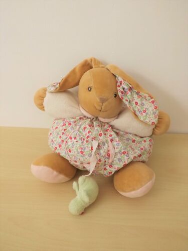 Peluche Doudou Lapin Rose Fleurs Oiseau Vert Kaloo
