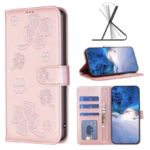 Xiaomi Redmi Note 11e Étui Pour À Basdernier Cuir Pu Multi-Couleur Portefeuille Titulaire De Fentes Pour Cartes Kickstand Fleur De Trèfle - Couleur Rose