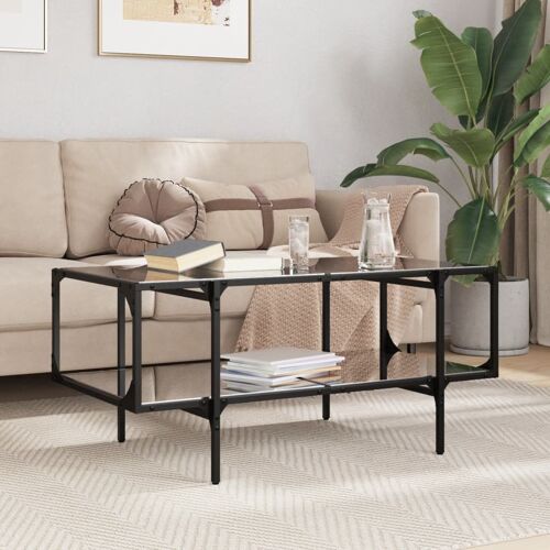 vidaXL Table basse avec dessus en verre noir 98,5x50x45 cm acier