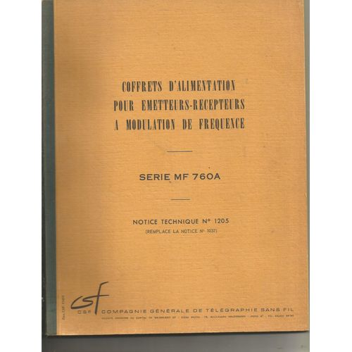Coffrets D'alimentation Pour Emetteurs-Recepteurs A Modulation De Frequence Serie Mf 760 A Notice Technique 1205