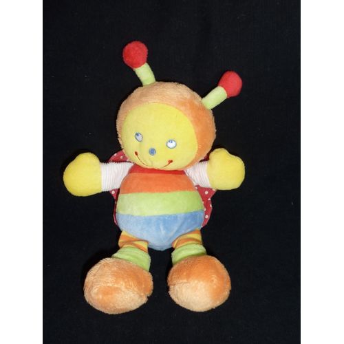 Doudou Peluche Abeille Hochet Aile Rouge Pommette