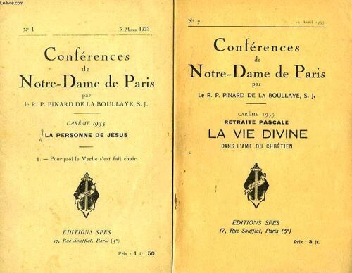 Conferences De Notre-Dame De Paris, Careme 1933, La Personne De Jesus, 7 Fascicules