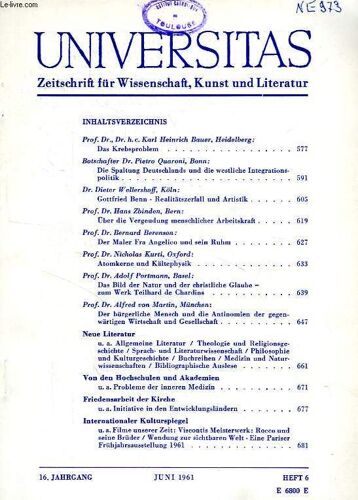 Universitas, 16. Jahrgang, Heft 6, Juni 1961, Zeitschrift Fur Wissenschaft, Kunst Und Literatur