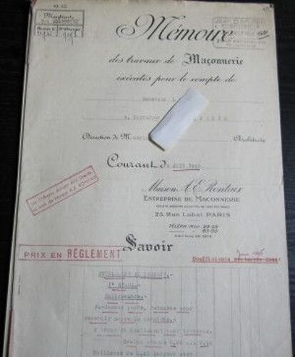Mémoires De Travaux De Maçonnerie : Entreprise Rontaix, 1945