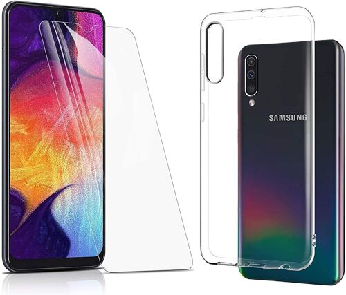1 Film Vitre Verre Trempé Protection Écran 1 Coque Gel Silicone Incassable Compatible Pour Samsung Galaxy A50 A 50 Sm-A505 6,4 Pouces Cyclope
