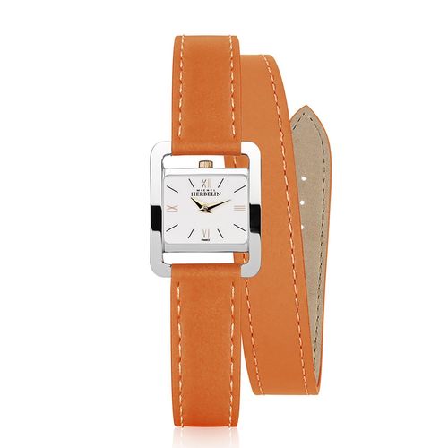 Montre Femme Michel Herbelin Vème Avenue Cuir Double Tour Orange