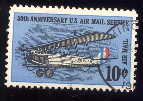 Timbre U S A, 50th Anniversary U.S. Air Lail Service, 10 Cents, Oblitéré