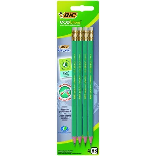Blister De 4 Crayons À Papier Hb Bic Evolution 655 Hexagonal Bout Gomme