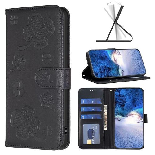 Flip Étui Pour Samsung Galaxy S23 Ultra 5g Titulaire De Fentes Pour Cartes Kickstand Portefeuille Fleur De Trèfle Multi-Couleur Cuir Pu - Noir