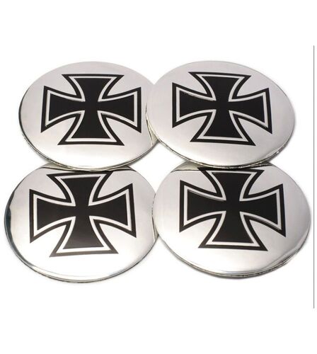 Centre De Roue Autocollant (X4) Chromé Croix Malte Noir Auto Moyeu Jante
