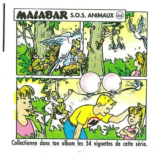 Image Vignette Bubble Gum Chewing Gum Malabar Sos Animaux N°44 - Dessin Brice Goepfert - 1991 - 6x6,5 Cm