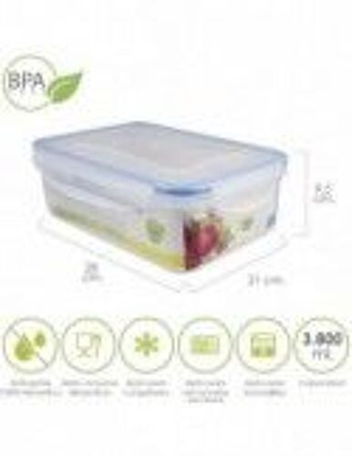 Recipiente Hermetico Plastico Rectangular 3.800 ml. 28x21x9.5 (Alt.) cm.