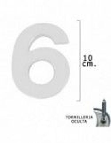 Chiffre 6 Wolfpack argenté mat 10 cm + vis blister 1 unité