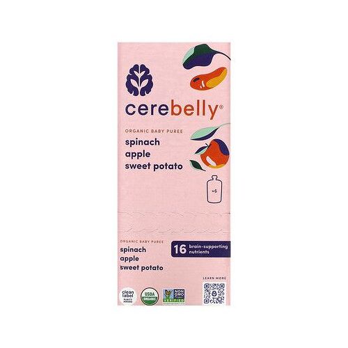 Cerebelly Purée De Bébé Biologique, Épinard, Pomme, Patate Douce, 6 Sachets, 113 G Pièce