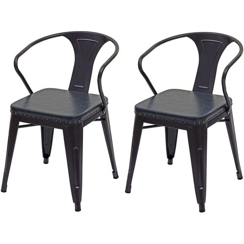 2x Chaises De Salle À Manger Cuisine En Synthétique Et Métal Style Industrielle Gris Noir Cds04452