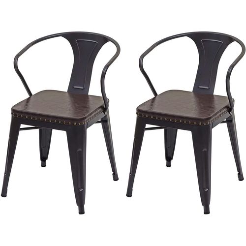 2x Chaises De Salle À Manger Cuisine En Simili Cuir Et Métal Style Industrielle Marron Noir Cds04451