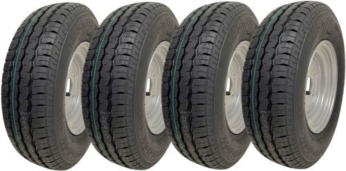 145R10 Trailer Wheel, Tyre 10" 500kgs 84/82N 4 stud 4 Inch PCD E-Mark (Set of 4)