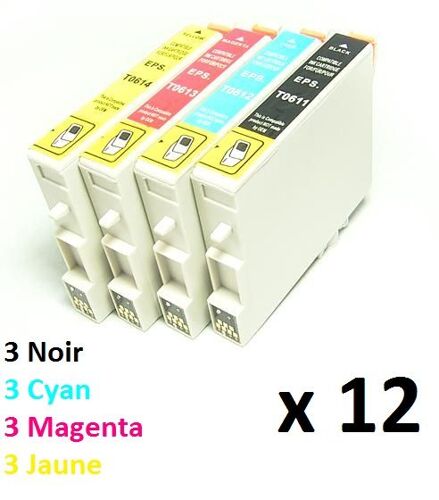 12 cartouches encre compatible epson T0611 T0612 T0613 T0614 Stylus D68 D88 DX3800 DX3850 DX4200 DX4800 DX4850
