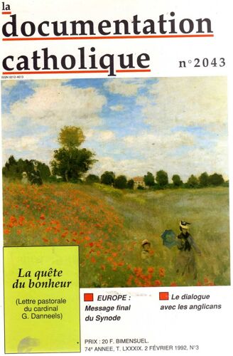 Documentation Catholique 2043 La Quête Du Bonheur : (Lettre Pastorale Du Cardinal G. Danneels).