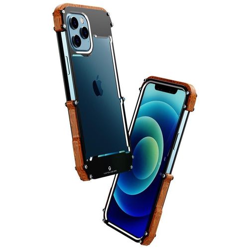 Étui Pour Iphone 12 Pro Max, Protection Contre Les Chutes En Aluminium, Protection De Cadre De Pare-Chocs En Bois En Métal Antichoc - Noir