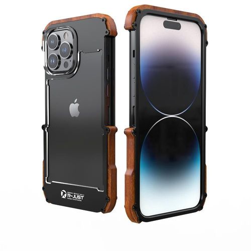 Étui Pour Iphone 14 Plus, Protection Contre Les Chutes En Aluminium, Protection De Cadre De Pare-Chocs En Bois En Métal Antichoc - Noir