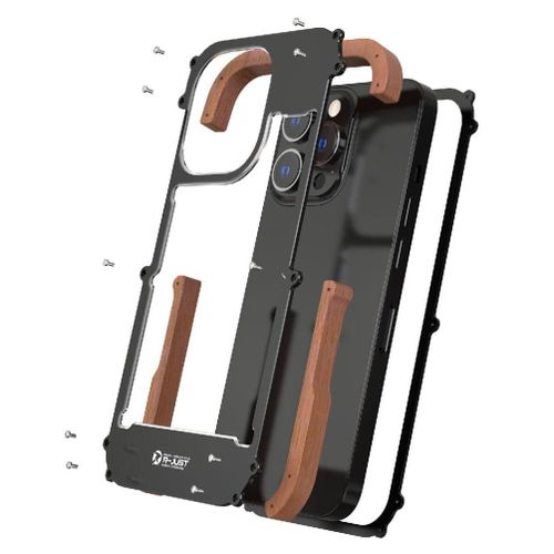 Étui Pour Iphone 13 Pro, Protection Contre Les Chutes En Aluminium, Protection De Cadre De Pare-Chocs En Bois En Métal Antichoc - Noir