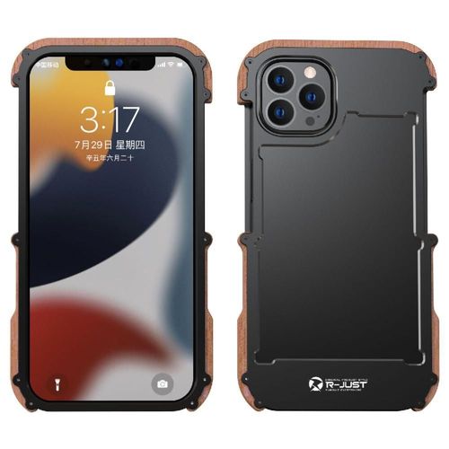 Étui Pour Iphone 13 Pro Max, Protection Contre Les Chutes En Aluminium, Protection De Cadre De Pare-Chocs En Bois En Métal Antichoc - Noir