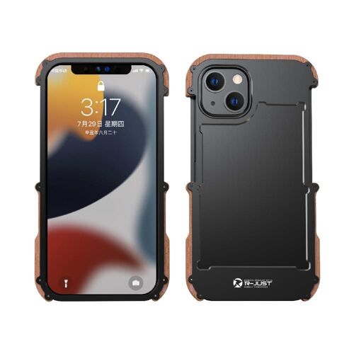Étui Pour Iphone 13, Protection Contre Les Chutes En Aluminium, Protection De Cadre De Pare-Chocs En Bois En Métal Antichoc - Noir