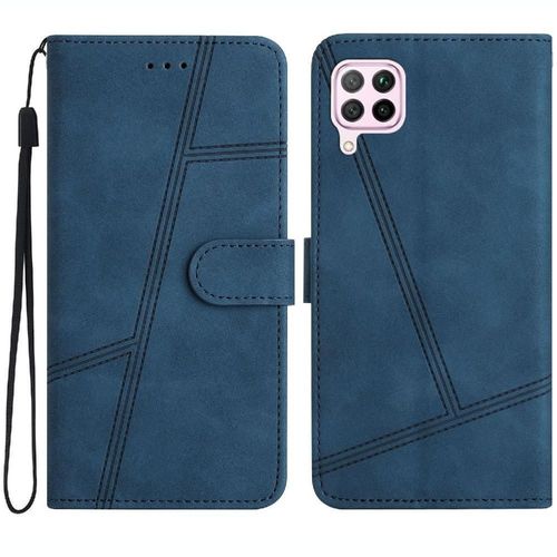 Flip Étui Pour Huawei P40 Lite Protection Complète Sangle De Poignet Portefeuille En Cuir Pu Flip Folio Porte-Fentes Pour Cartes Magnétique - Bleu