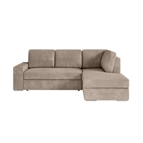 Aden - Canapé D'angle Convertible Avec Coffre En Velours Côtelé - Angle Droit - Taupe