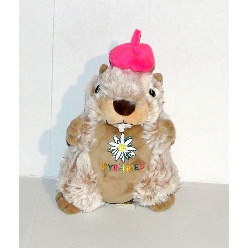 Peluche Marmotte Siffleuse Doucet Pyrenées Fleur Edelweiss 17 Cm