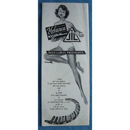 Publicité Papier - Jil, Bas, Slip, Chaussettes - Helanca Nylon Mousse De 1956
