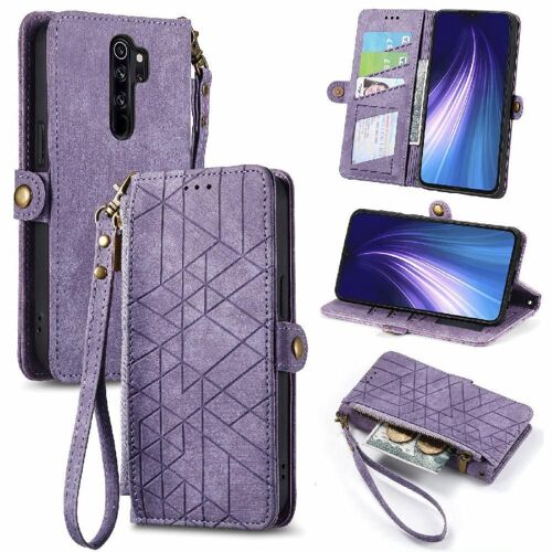 Tongez Étui Pour Xiaomi Redmi Note 8 Pro Couverture Rabotant Antichoc Portefeuille Simple Entreprise Étui En Cuir - Violet