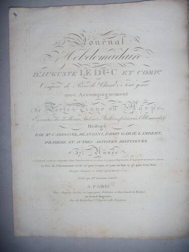 Musique Partition: Journal Hebdomadaire 37è Année N°11-12, Vers 1790